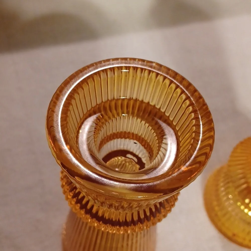 Amber Glass Candle Holders Set, Set Of 3 Heavy Glass